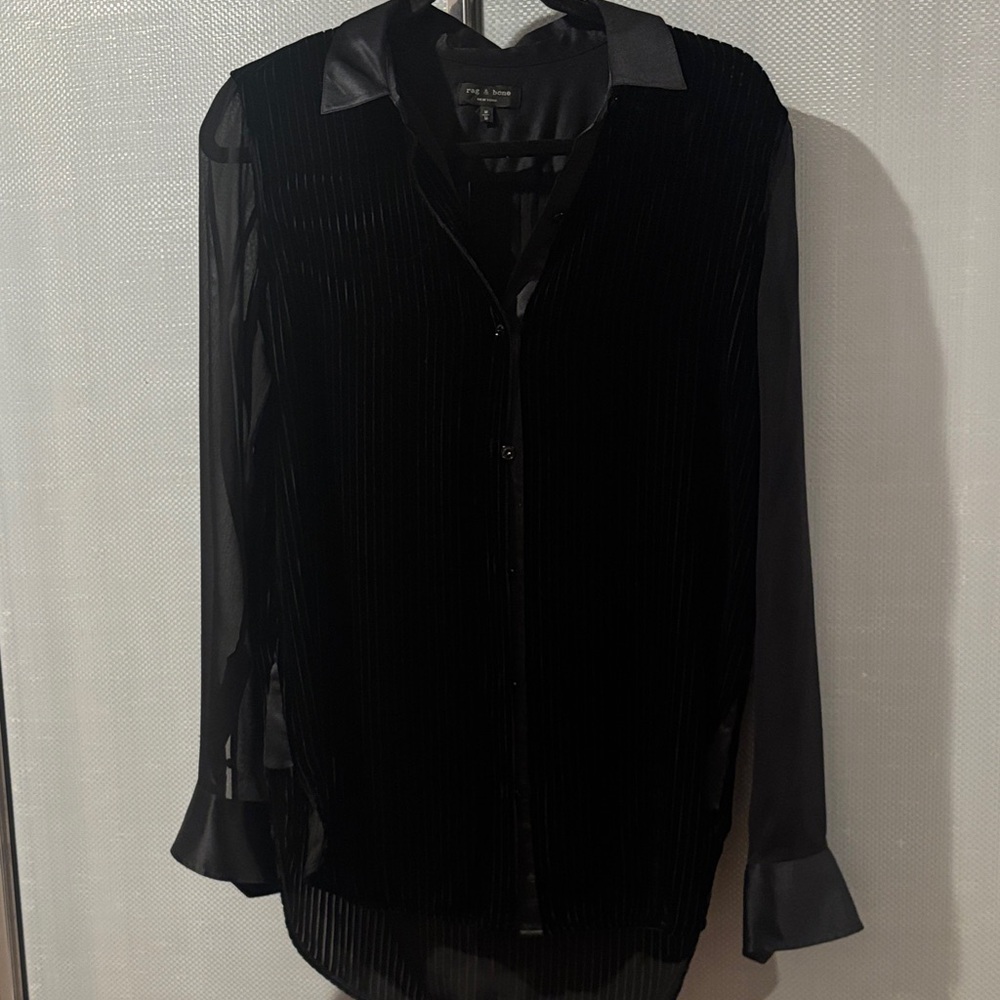 Rag & Bone - Black Sheer and Velvet Blouse